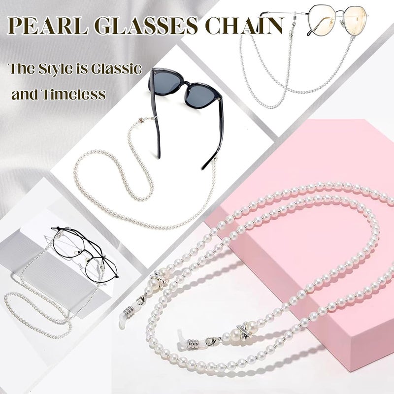 Keromtein Glasses Chain for Women, Pearl Eyeglass Chains Eye Glasses Holders Around Neck, Eyeglasses Strap Lanyard Sunglasses Beaded Face Mask Old Lady Reading Glass Eyewear Retainer Chain - Image 2